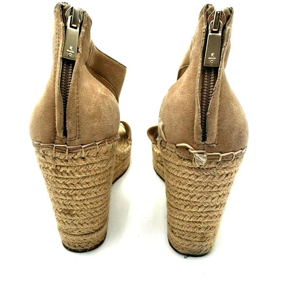 KENNETH COLE Women's 9.5 Olivia T-Strap Leather‎ Beige Espadrille Wedge Sandals - Picture 4 of 9